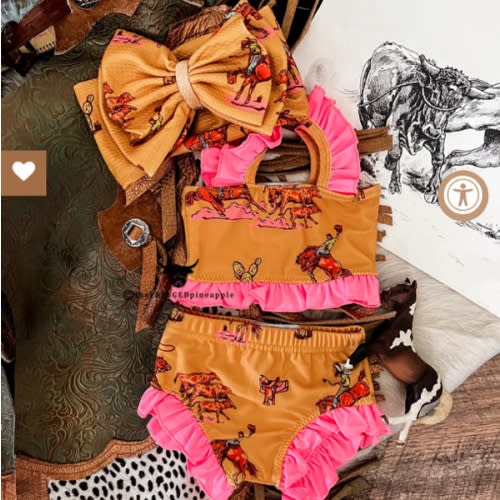 Cowboy Chaser W/Pink Ruffle Two Piece Swimsuit (Minis)
