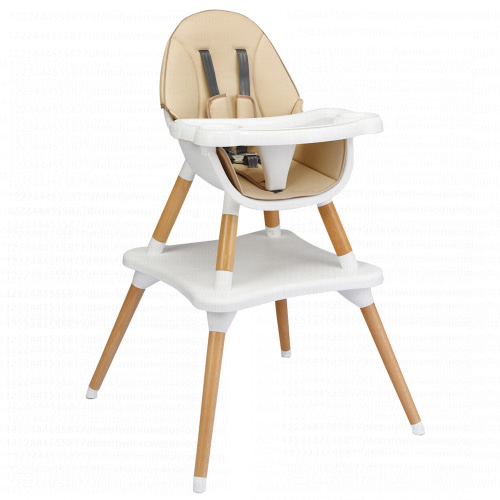 Costway 5-in-1 Baby High Chair Infant Wooden Convertible Chair w/5-Point Seat Belt Khaki