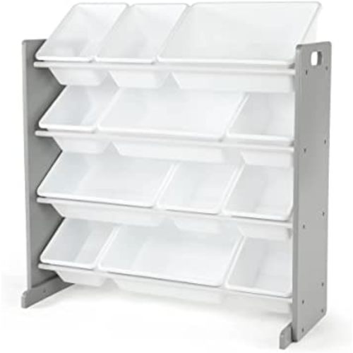 Humble Crew, Grey/White Kids Toy Organizer with 12 Storage Bins, Toddler