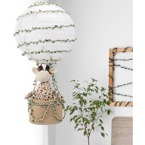 Rossesay Safari Hot Air Balloon Lamp Shade 12" Jungle Giraffe Woven Basket