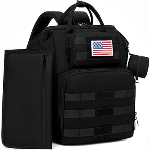 Diaper Bag Backpack for Dad and Men, Large Travel Baby Bag with Changing Pad, Pacifier Case, Removable Flag Patch - Baby Shower Gifts - Shadow Black