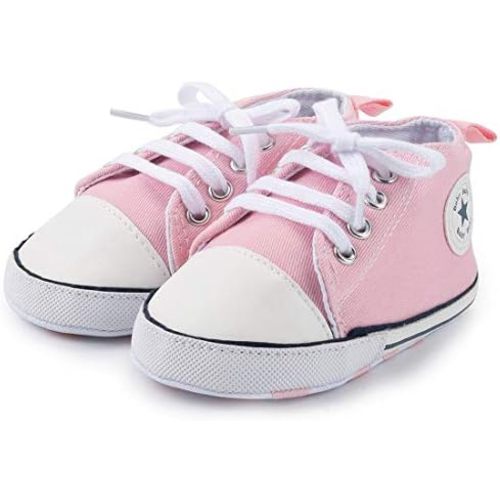 KIDSUN Unisex Baby Boys Girls High Top Sneaker Soft Anti-Slip Sole Newborn Infant First Walkers Canvas Denim Shoes