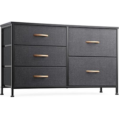 Nicehill Dresser for Bedroom with 5 Drawers, Storage Drawer Organizer, Wide Chest of Drawers for Closet, Clothes, Kids, Nursery, TV Stand with Storage Drawers, Wood Board, Fabric Drawers