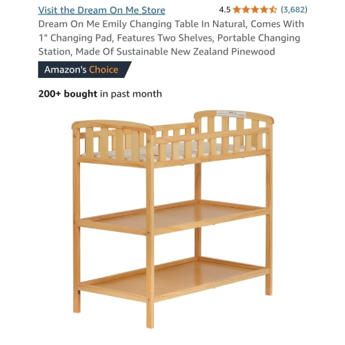 Dream On Me Emily Changing Table In Natural, Comes With 1" Changing Pad, Features Two Shelves, Portable Changing Station, Made Of Sustainable New Zealand Pinewood