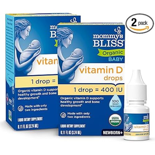 Mommy's Bliss Organic Baby Vitamin D Drops | Promotes Healthy Growth and Bone Development | Age Newborn+ | 0.11 Fl Oz (100 Servings) | Pack of 2