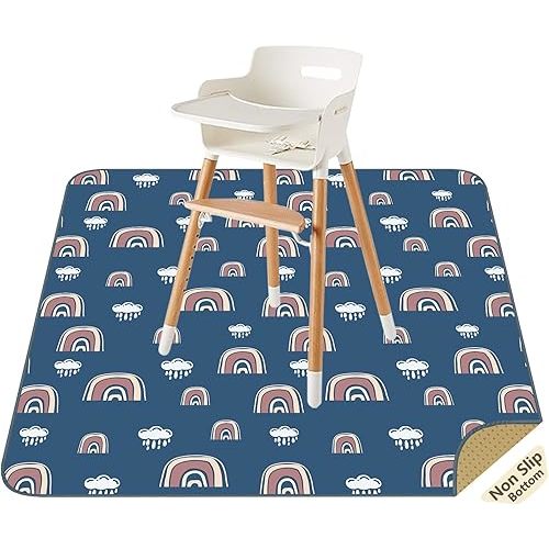 Splat Mat for Under High Chair/Arts/Crafts by CLCROBD, 51" Baby Anti-Slip Food Splash and Spill Mat for Eating Mess, Waterproof Floor Protector and Table Cloth (Rainbow Magic)