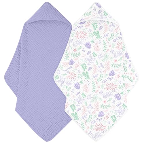 FIEMOL Baby Bath Towels, 100% Muslin Cotton Hooded Baby Towels for Newborn, 2 Pack Baby Towels with Hood for Infant Toddler and Kids, Large 32x32Inch, Soft and Absorbent