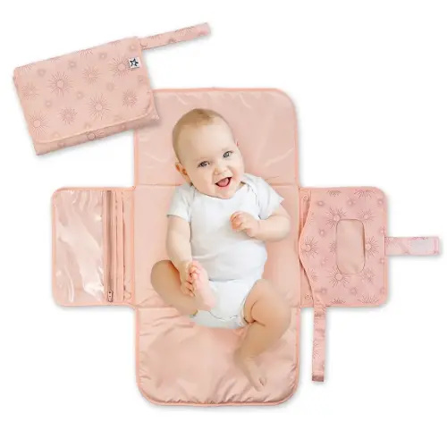 Tiny Twinkle Portable Diaper Changing Pad-Foldable Waterproof Changing Mat&Portable Changing Pad for Travel,Baby Changing Station with Smart Wipes Pocket&Storage (Shine)