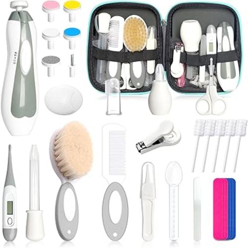 Baby Healthcare and Grooming Kit for Newborn Kids, 31PCS Upgraded Safety Baby Care Kit, Newborn Nursery Health Care Set, Baby Care Products (Grey White)