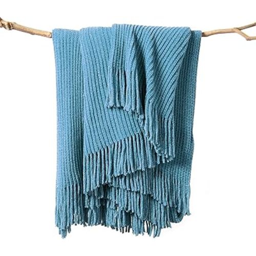 lifein Fall Throw Blanket for Couch-Soft Boho Bed Throw Blankets,Cozy Blue Chenille Knitted Throw,Small Farmhouse Lightweight Blanket&Throw for Autumn,Woman,Man,Chair,Sofa,Home Decor(Sky Blue,50*60")
