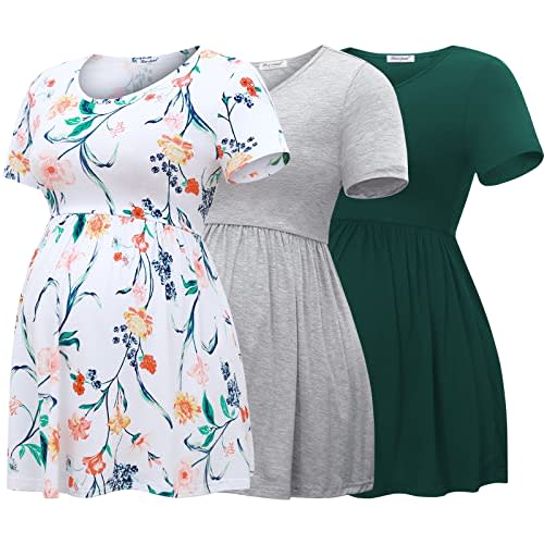 Bearsland Maternity Tops Short Sleeve Scoop Neck Breastfeeding Shirt Pregnancy Clothes