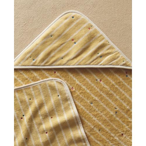 VELOUR HOODED BABY TOWEL WITH STRIPES AND STARS