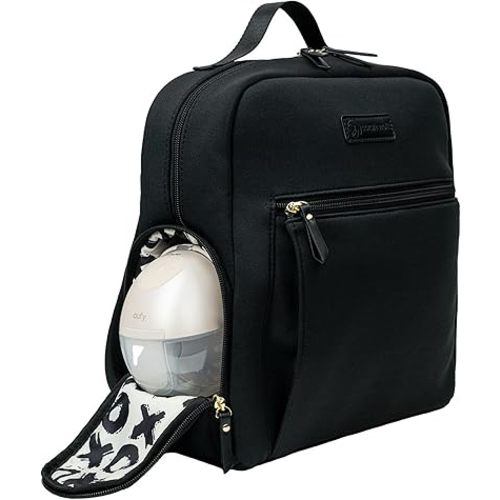 Sarah Wells Mini Breast Pump Bag – Fifi Small 13" Neoprene Backpack for Wearable & Portable Pumps – Lightweight, Insulated Pocket, 13” Laptop Sleeve, Machine-Washable (Black)