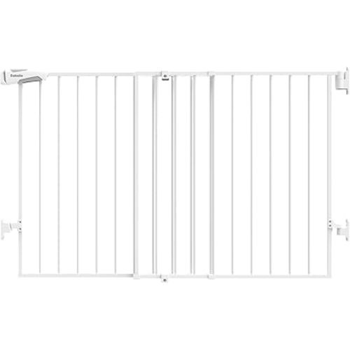 Babelio 31.5-55" No Bottom Bar Baby Gate Extra Wide, 2-in-1 Auto Close Dog Gate for The House, Stairs and Doorways, with Large Walk Thru Door, White