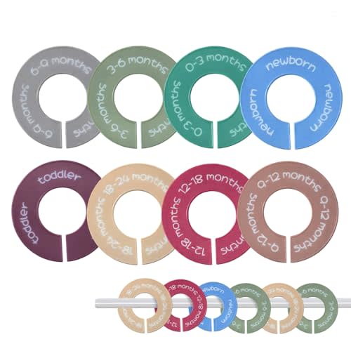 8pcs Baby Closet Dividers, Durable Baby Clothes Organizer, Round Baby Size Closet Dividers for 0-24 Months, Easy-Sort Nursery Closet Dividers with Clear Labels - Fits Most Rods