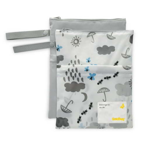 Goldbug 2 Pack Wet Dry Bags, Daycare Essential Water-Resistant Bags for Baby, Unisex Cloud Print