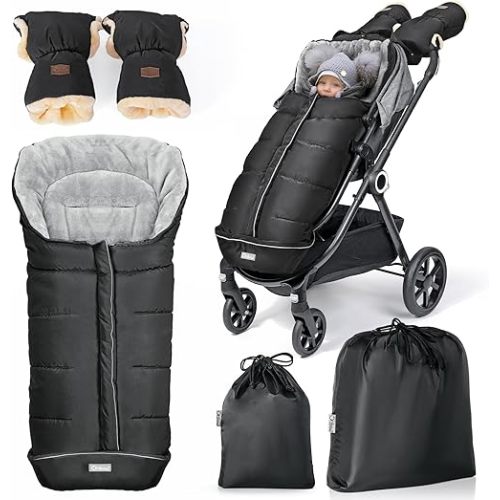 Orzbow Winter Bunting Bag & Faux Sheepskin Gloves for Stroller Bundles