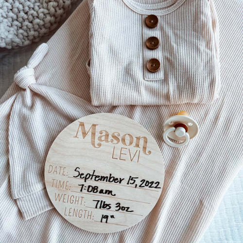 Personalized Birth Stats Wood Announcement | Vintage Duo