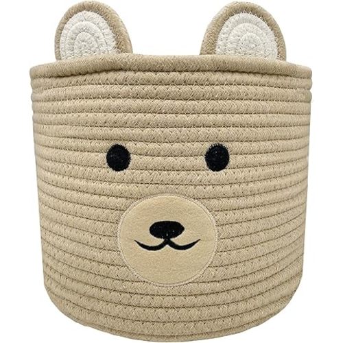 Bear Basket for Nursery, Baby Shower Basket, Baby Baskets for Storage, Kids Toy Basket and Laundry Basket, Storage Basket for Children Plant Basket Gift Indoor Corner 10" D x 8" H (Khaki)