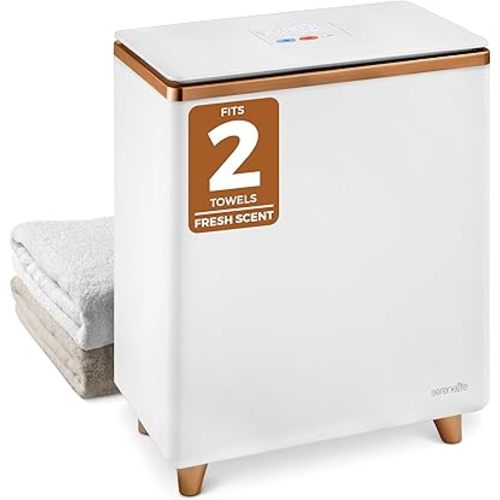 SereneLife Luxury Rectangle Towel Warmer - Spa & Bathroom Heater with Custom Fragrance, Auto Shut-Off, Fits 2 large Towels, Blankets, Bathrobes, PJ's - Perfect Gift for Him & Her (Rose Gold)