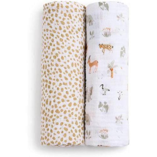 aden + anais Essentials Cotton Muslin Swaddle, Breathable Baby Blanket, Ideal for Boys, Girls, Newborns, Babies & Infants, Receiving Blanket, Soft and Lightweight Wrap, 2 Pack, Giraffe Safari