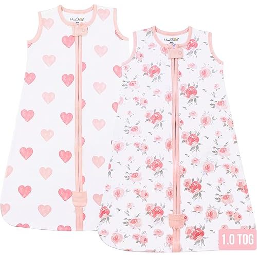 Baby Sleep Sack 1.0 TOG, Organic Cotton Baby Wearable Blanket with Two-Way Zipper, Swaddle Transition Baby Sleeping Bag, All-Season Sleep Sack for Newborn Infant Toddler Boy Girl, 2-Pack, 6-12 Month