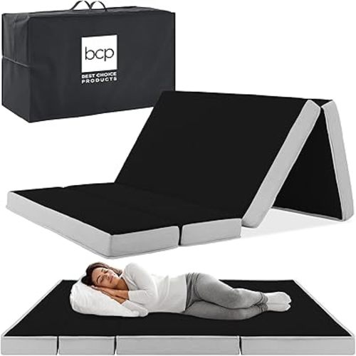 Best Choice Products 4in Portable Twin-Size Mattress, Tri-Fold Mattress for Camping, Guest, Toddler, Foam Plush w/Carry Case - Onyx Black