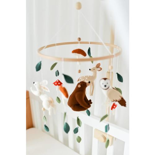 Baby mobile crib, woodland nursery baby mobile, Fantasy fairytale sage green mobile, Baby mobile neutral animals