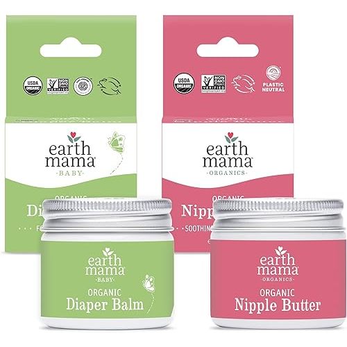 Organic Nipple Butter™ + Organic Diaper Balm | Earth Mama's Sensitive Skincare BFF Breastfeeding Essentials & Baby Cream Bundle