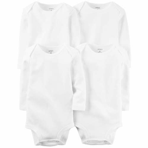 Baby 4-Pack Long-Sleeve Bodysuits - 3M - Style,White