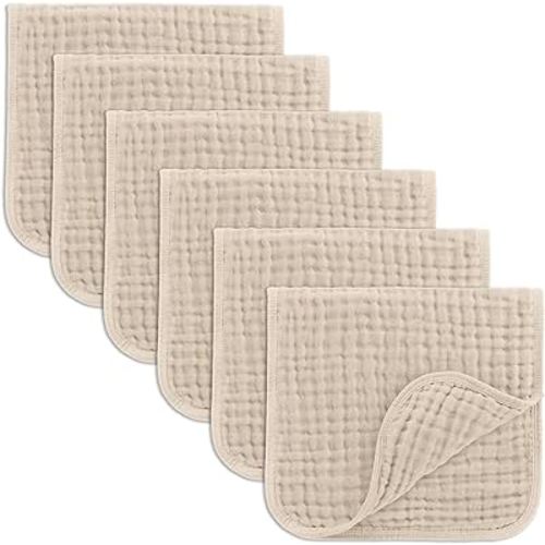 Comfy Cubs Muslin Burp Cloths 20" x 10", Pack of 6 - Large, 6-Layer, Ultra Absorbent 100% Cotton for Baby Drool and Messes - Soft, Safe & Gentle Baby Burp Cloths Set for Boys & Girls - Sand