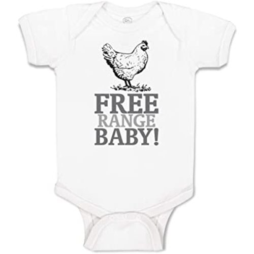 Baby Bodysuit Free Range Baby! Chicken Farm Funny Cotton Boy & Girl Baby Clothes White Design Only 6 Months
