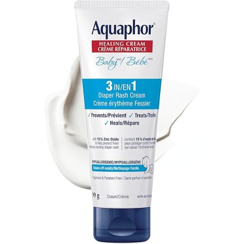 Aquaphor Baby Healing Diaper Rash Cream for Baby's Sensitive Skin, 15% Zinc Oxide Cream, Non Sticky, Fragrance Free, Hypoallergenic Diaper Rash Treatment, Recommended by U.S. Pediatricians, 99g