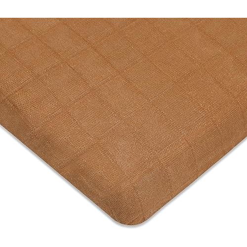 Babyletto 100% Organic Cotton All-Stages Midi Crib Sheet, GOTS-Certified, Fitted 360°, Ultra-Soft and Breathable Muslin - Burnt Sienna