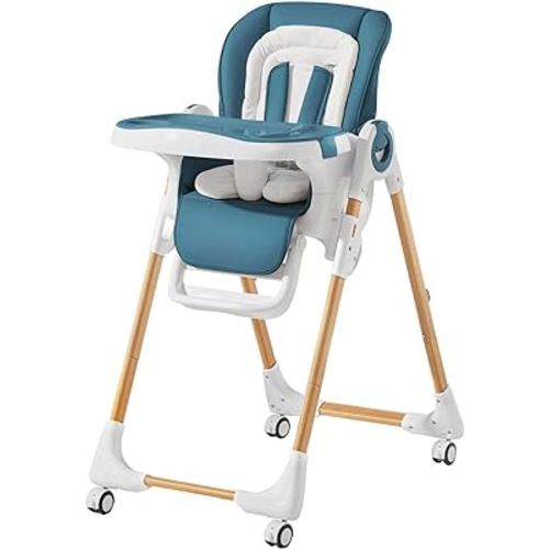 Convertible High Chairs for Babies and Toddlers, Height Adjustable Baby High Chair, High Chair with Removable Tray, Adjustable Backrest and Pedal, Portable Baby Dinning Chair with Lockable Wheels