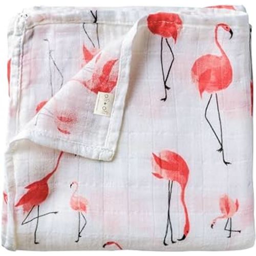 Ali+Oli Muslin Swaddle Blanket for Baby (Flamingo) Large 47" x 47" Soft Rayon Made from Bamboo & Organic Cotton Muslin Blanket, Machine Washable Receiving Blanket Wrap for Newborn to Toddler
