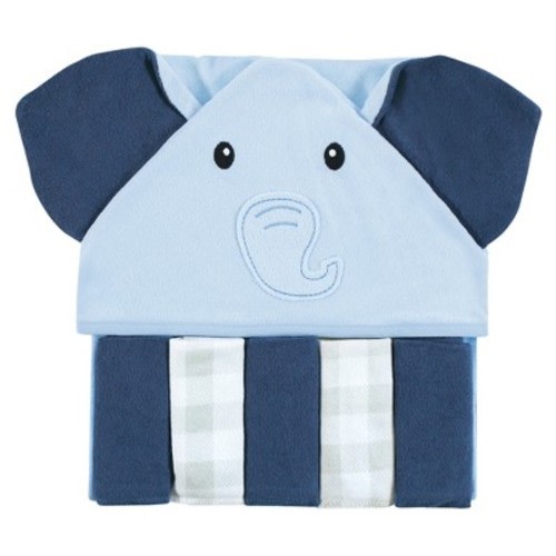 Hudson Baby Infant Boy Hooded Towel And Five Washcloths Set, Navy Blue Elephant, One Size