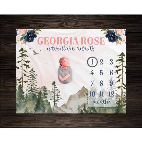 Girl Milestone Blanket, Mountain Milestone Blanket, Woodland Growth Track, Mountain Milestone Tracker, Monthly Milestone Pictures Prop GM07