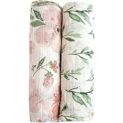 Crane Baby Soft Muslin Swaddle Wraps, Floral & Leaf for Boys and Girls, 2 Count, 47" x 47"