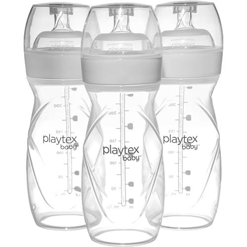 Playtex Baby Bottles for Newborn Babies - Anti-Colic Breastfeeding Bottles for Babies with 15 Pre-Sterilized Disposable Drop-in Liners, Vented Nipple, Air-Free Feeding, and Reduce Gas, 3-Pack, 8 Oz