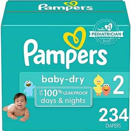 Pampers Baby Dry Diapers - Size 2, One Month Supply (234 Count), Absorbent Disposable Diapers