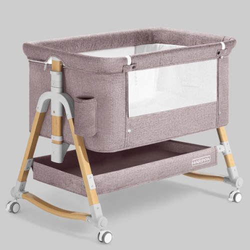 HARPPA Cuddly 3-in-1 Baby Bassinet Bedside Sleeper for Reflux | Attaches to Bed, Adjustable 5 Heights, Non-Toxic & CPSC Certified | Sturdy Aluminum Frame, Portable Wheels, Tool-Free Setup, Gentle Rocking | Perfect for Newborns, Infants, Small Spaces & Saf