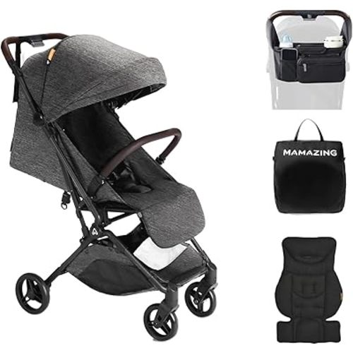 Lightweight Baby Travel Stroller with Carbor Fiber Frame, Compact & Airplane-Friendly, One-Handed Folding Design, 11.6 lbs, Perfect for Toddlers, Organizer & Cushion Included, Black