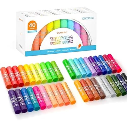 Tempera Paint Sticks, 40 Colors Solid Tempera Paint for Kids, Super Quick Drying, Works Great on Paper Wood Glass Ceramic Canvas
