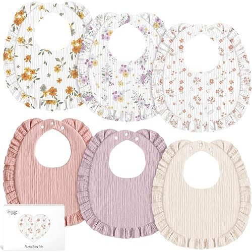Muslin Baby Bibs for Girls, 100% Cotton Newborn Essentials 6 Pack, Floral