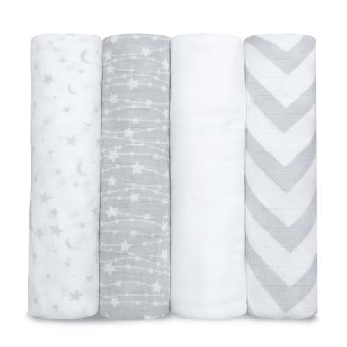 Muslin Swaddle Blankets, 4 Pack - Grey