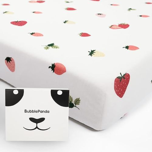 BubblePanda Rayon Made from Bamboo Crib Sheets for Baby Boys Girls Neutral Soft Stretchy Fitted Crib Mattress Sheet Standard 52" x 28" (Strawberry)