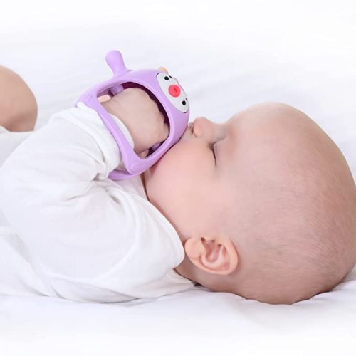 Smily Mia Penguin Buddy Never Drop Silicone Baby Teething Toy for 0-6month Infants, Baby Chew Toys for Sucking Needs, Hand Pacifier for Breast Feeding Babies, Car Seat Toy for New Born,Light Purple - light purple