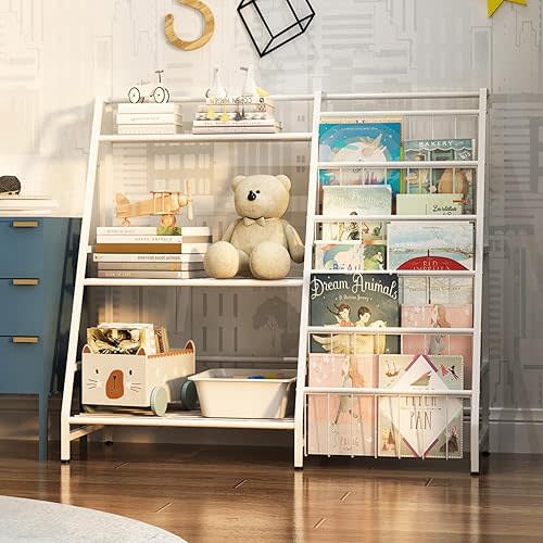 NACHES Kids Bookshelf and Toy Storage Organizer, 3 Tier Toddler Bookcase Children Bookshelf, Toddler Toy Organizer Montessori Book Shelf Toy Rack for Kids Rooms, Playroom, Nursery, Bedroom (White)