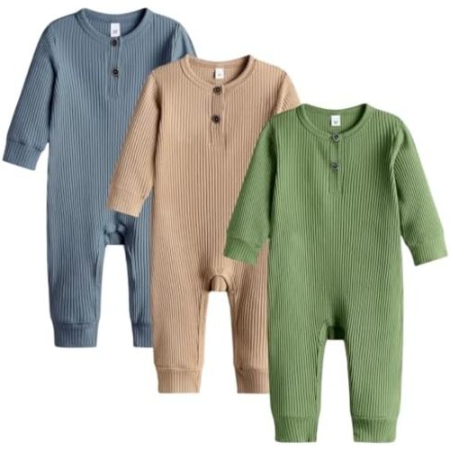 Bafeicao Baby Boy Girl 2/3 Pack Solid Romper Ribbed Short/Long Sleeve Bodysuit Jumpsuit Infant Knitted Outfits Clothes